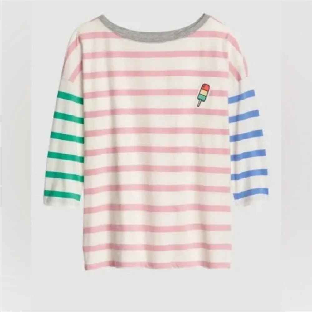 GAP Pink and Green Long Sleeve Tee with Stripes